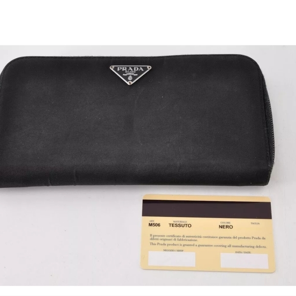 PRADA Logo Plate Long Wallet Tessuto Nylon Saffiano Leather Auth w/Card - Picture 7 of 8